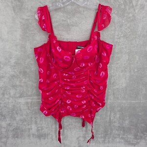Torrid Underwire Merrywidow Holiday Lip Ruffle Mesh 3 Red Pink Coquette Sexy New